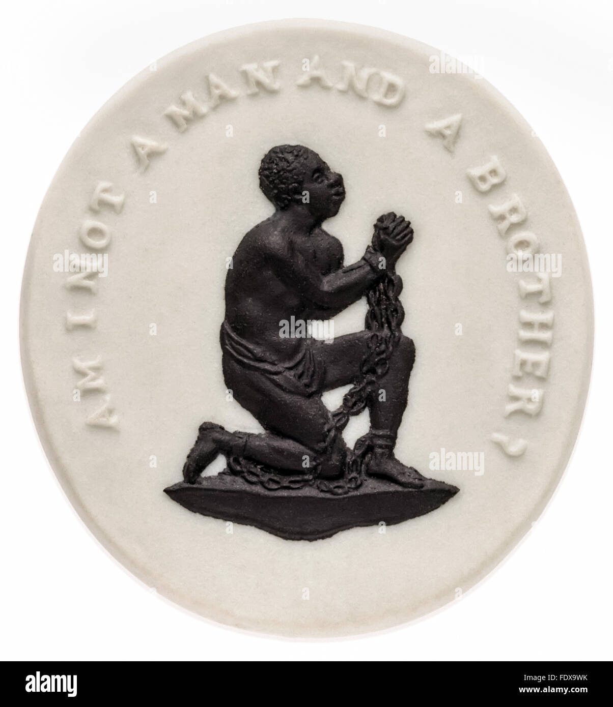 "Bin ich kein Mensch und ein Bruder?" Wedgwood Porzellan Medaillon ca. 1787 von William Hackwood (1757 – 1839) entworfen und von der Anti-Sklaverei-Bewegung weit verbreitet. Siehe Beschreibung für mehr Informationen. Stockfoto