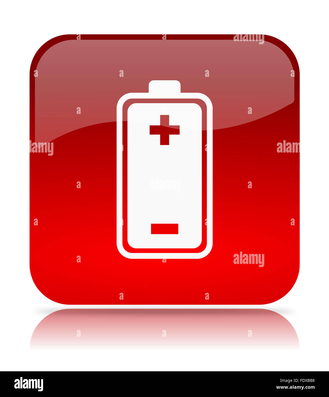 Elektrische Batterie Rot Schaltflächensymbol isoliert auf weißem Hintergrund Illustration Stockfoto