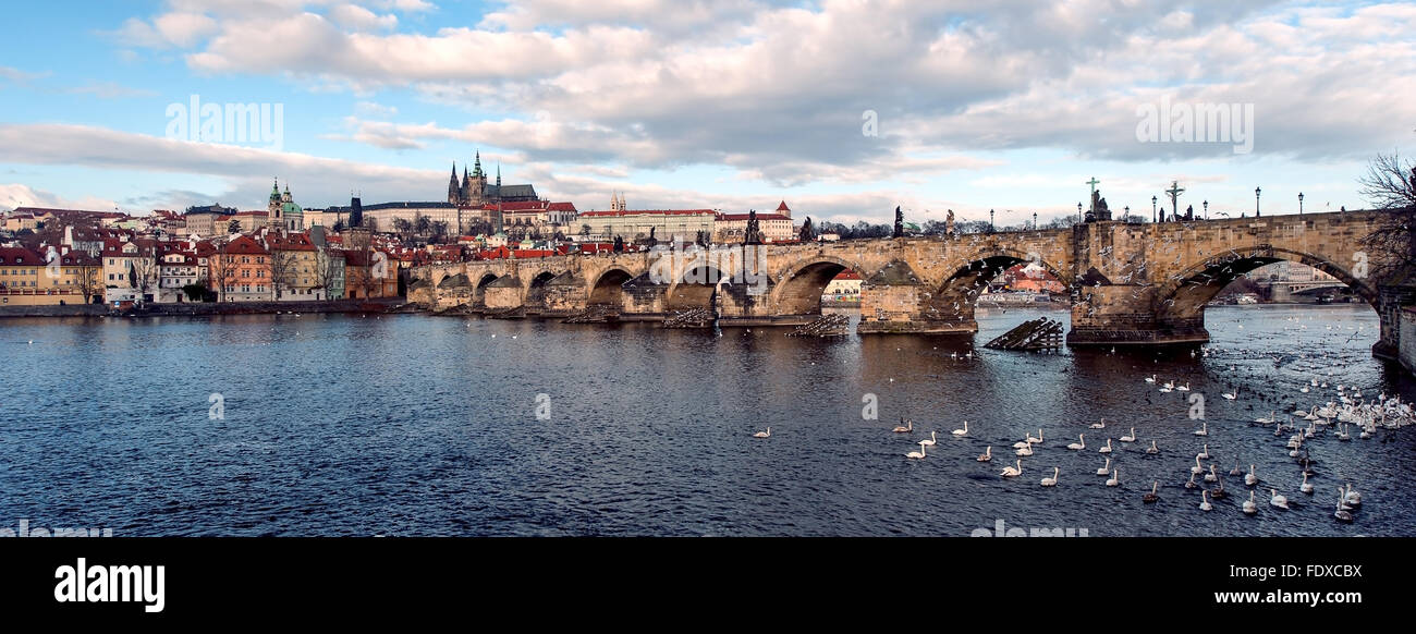 Brücken von Prag, Tschechische Republik. Panorama-Blick. Stockfoto