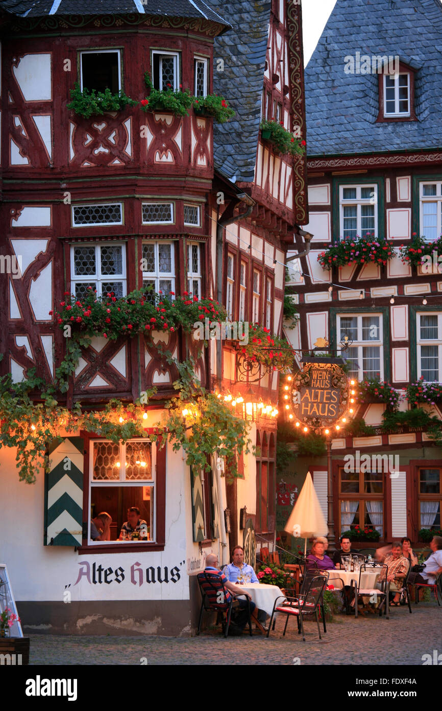 Deutschland, Rheinland-Pfalz, Oberes Mittelrheintal, Bacharach, Restaurant Altes Haus Stockfoto