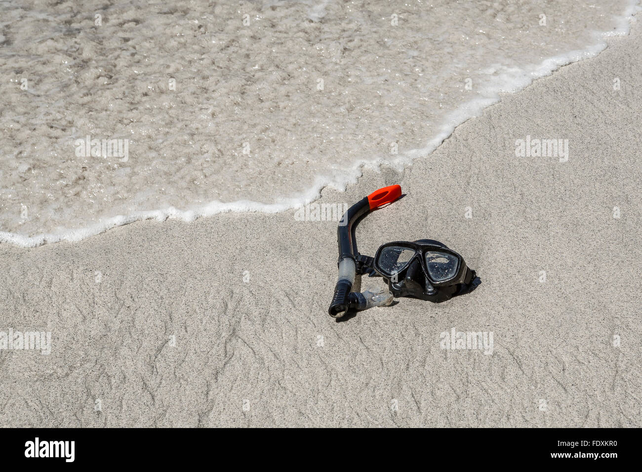 Schnorchel Maske am Strand Stockfoto