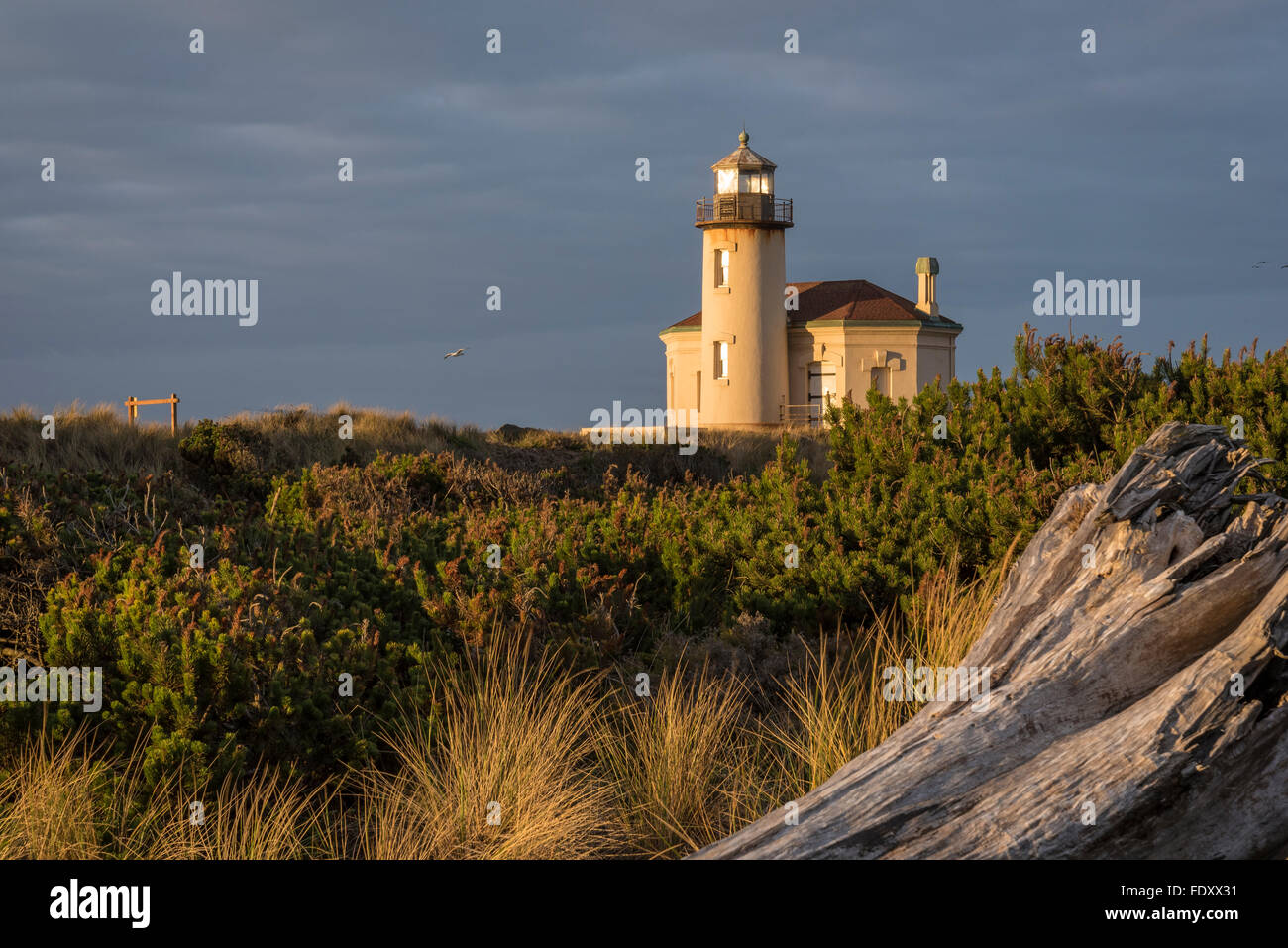 Coquille Fluss Leuchtturm, Bullards Beach State Park, Bandon, Oregon Küste. Stockfoto