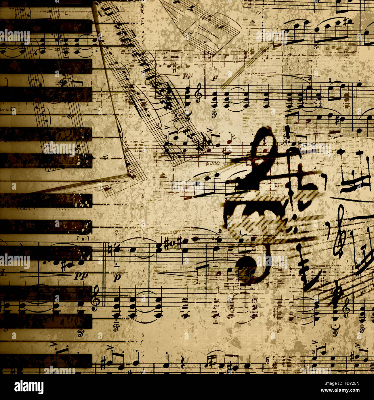 Musik-Noten auf alten Papier Blatthintergrund Stockfoto