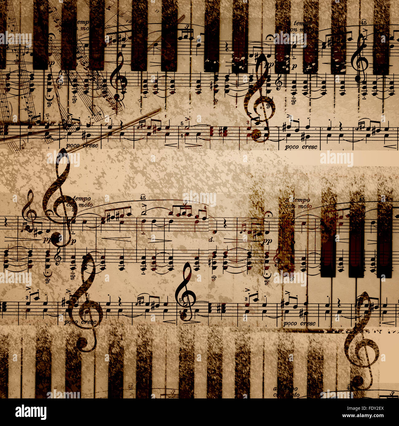 Musik-Noten auf alten Papier Blatthintergrund Stockfoto