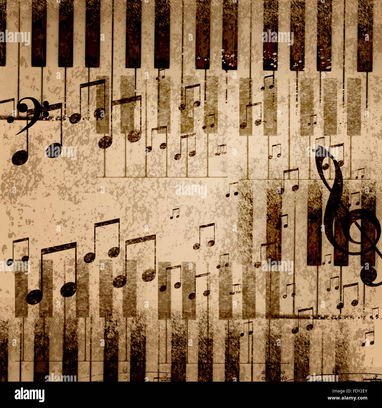 Musik-Noten auf alten Papier Blatthintergrund Stockfoto