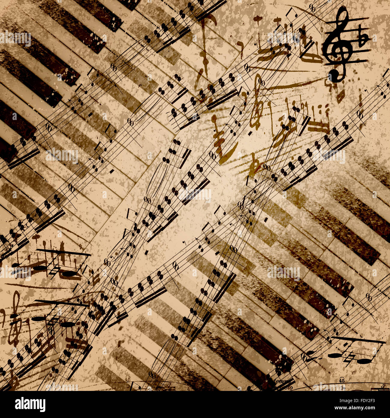 Musik-Noten auf alten Papier Blatthintergrund Stockfoto