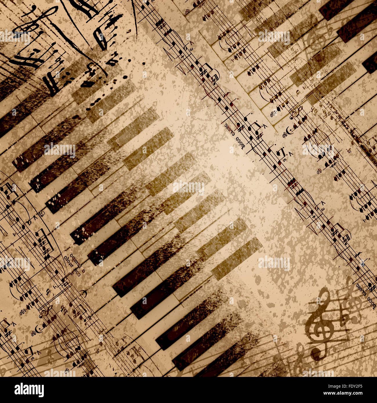 Musik-Noten auf alten Papier Blatthintergrund Stockfoto