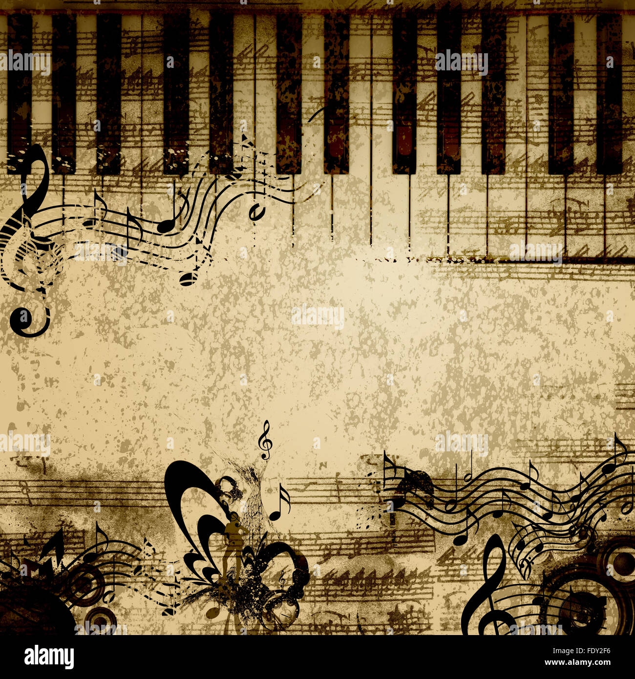 Musik-Noten auf alten Papier Blatthintergrund Stockfoto