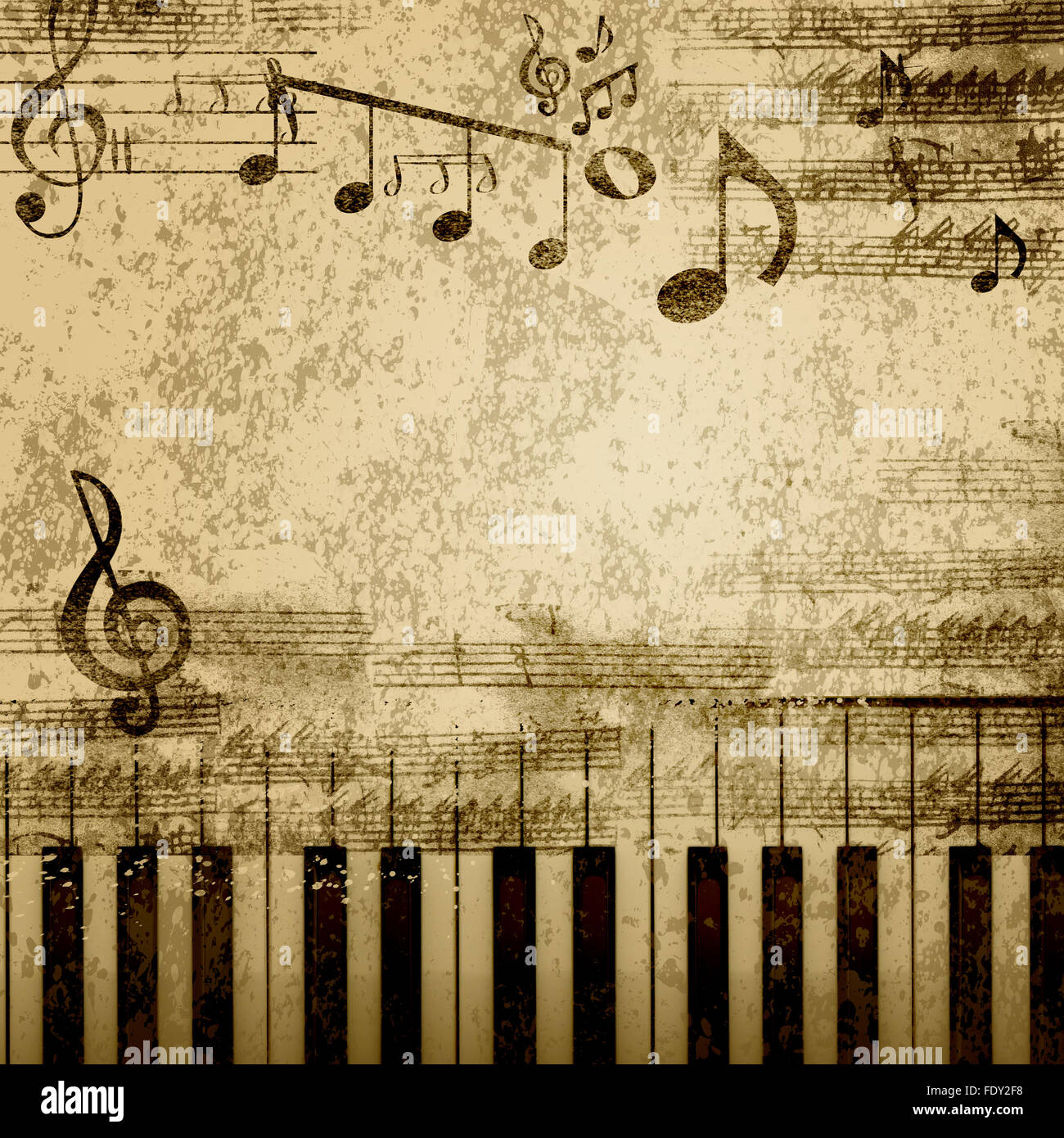 Musik-Noten auf alten Papier Blatthintergrund Stockfoto