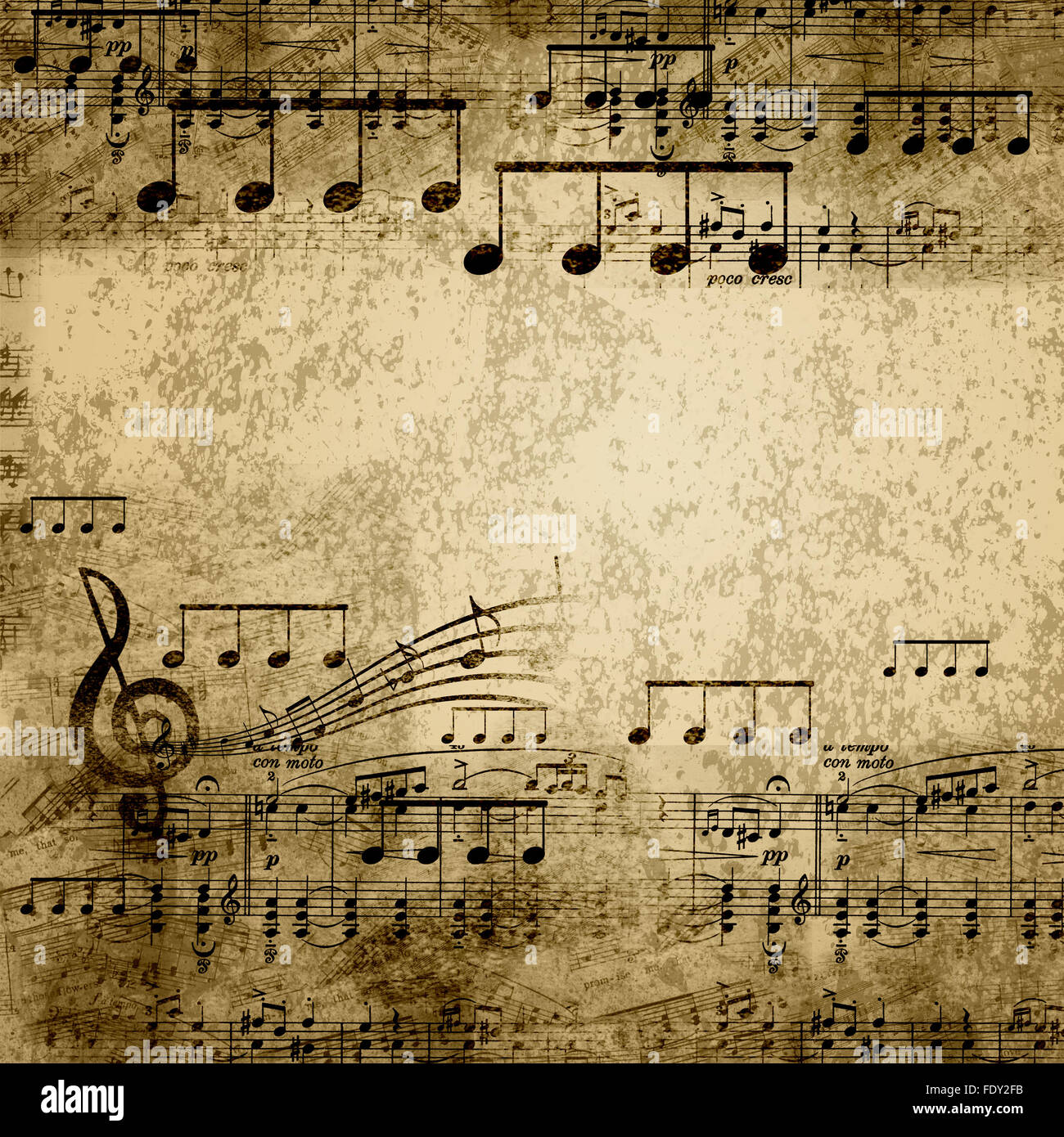 Musik-Noten auf alten Papier Blatthintergrund Stockfoto