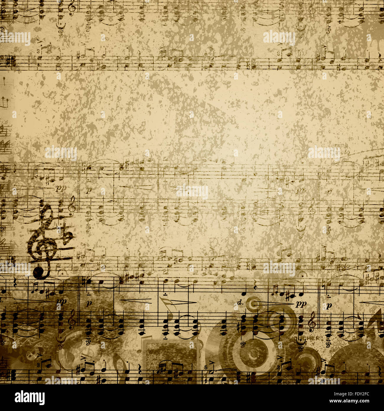 Musik-Noten auf alten Papier Blatthintergrund Stockfoto