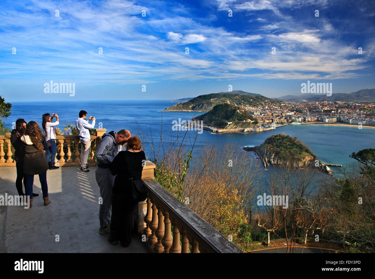 Panoramablick von Donostia-San Sebastian, von Monte Igueldo. Baskisches Land, Spanien. Stockfoto
