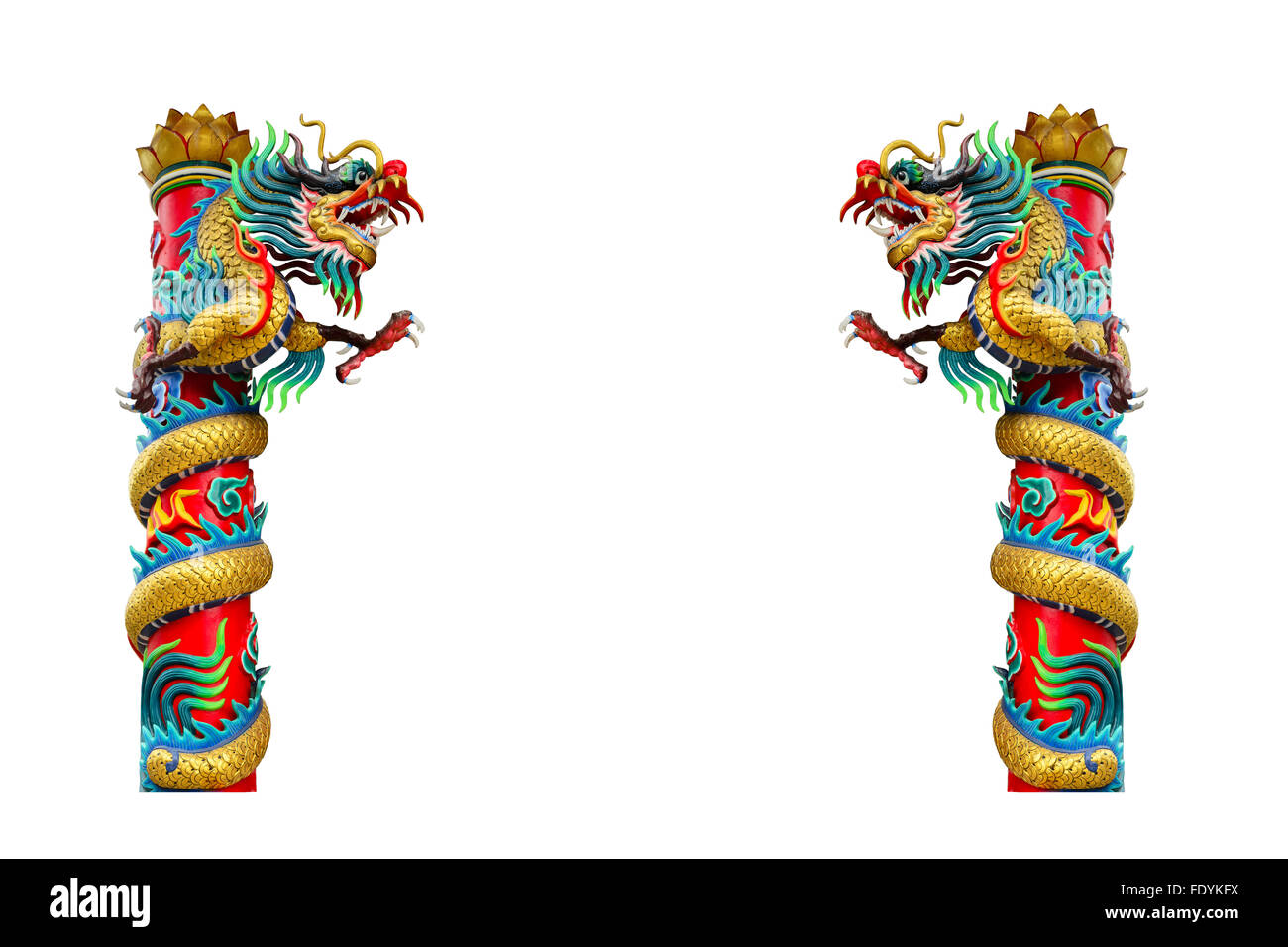 Bunte chinesische Drachen Bild auf weißem Hintergrund. Stockfoto
