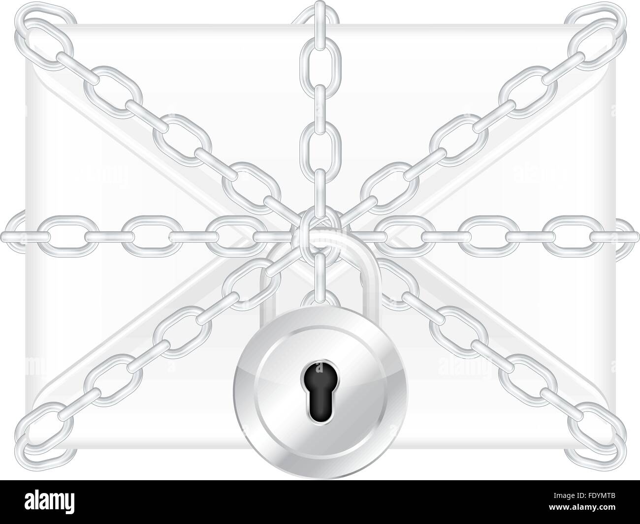 Gesperrte e-Mail mit Ketten und Vorhängeschloss. Vektor-Illustration. Stock Vektor