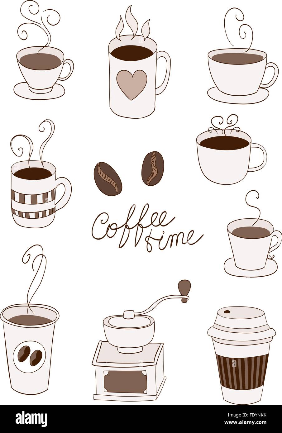 Kaffee Elemente, Tassen, Tasse, gehen, Bohnen doodle Stock Vektor