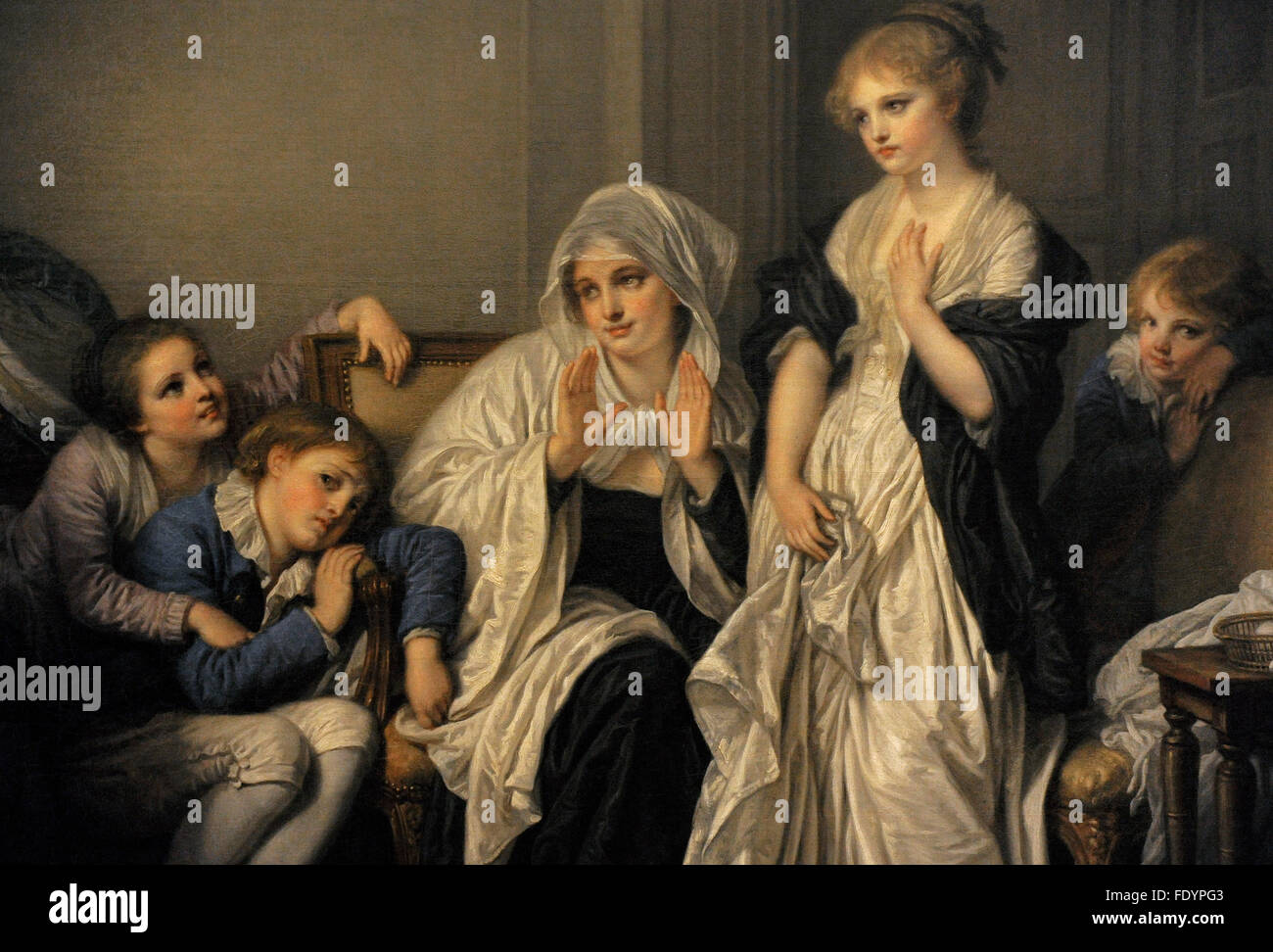 Jean-Baptiste Greuze (1725-1805). Französischer Maler. Witwe und ihrem Priester. Die Eremitage. Sankt Petersburg. Russland. Stockfoto