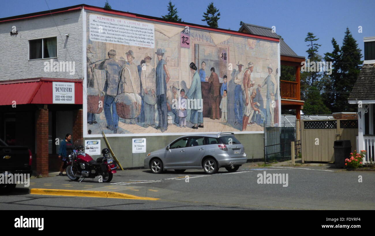 Chemainus, Britisch-Kolumbien, Kanada, Wandmalereien Stockfoto