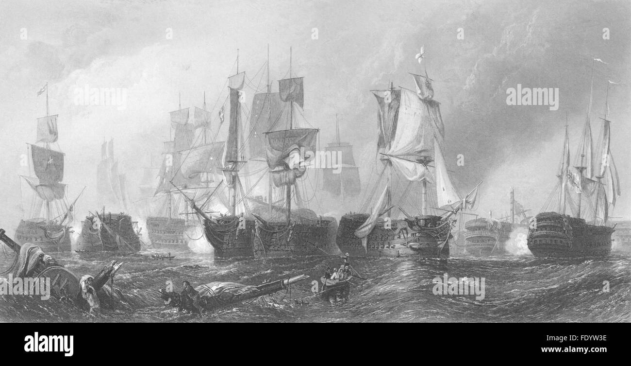 Spanien: Die Schlacht von Trafalgar, antiken print c1870 Stockfoto