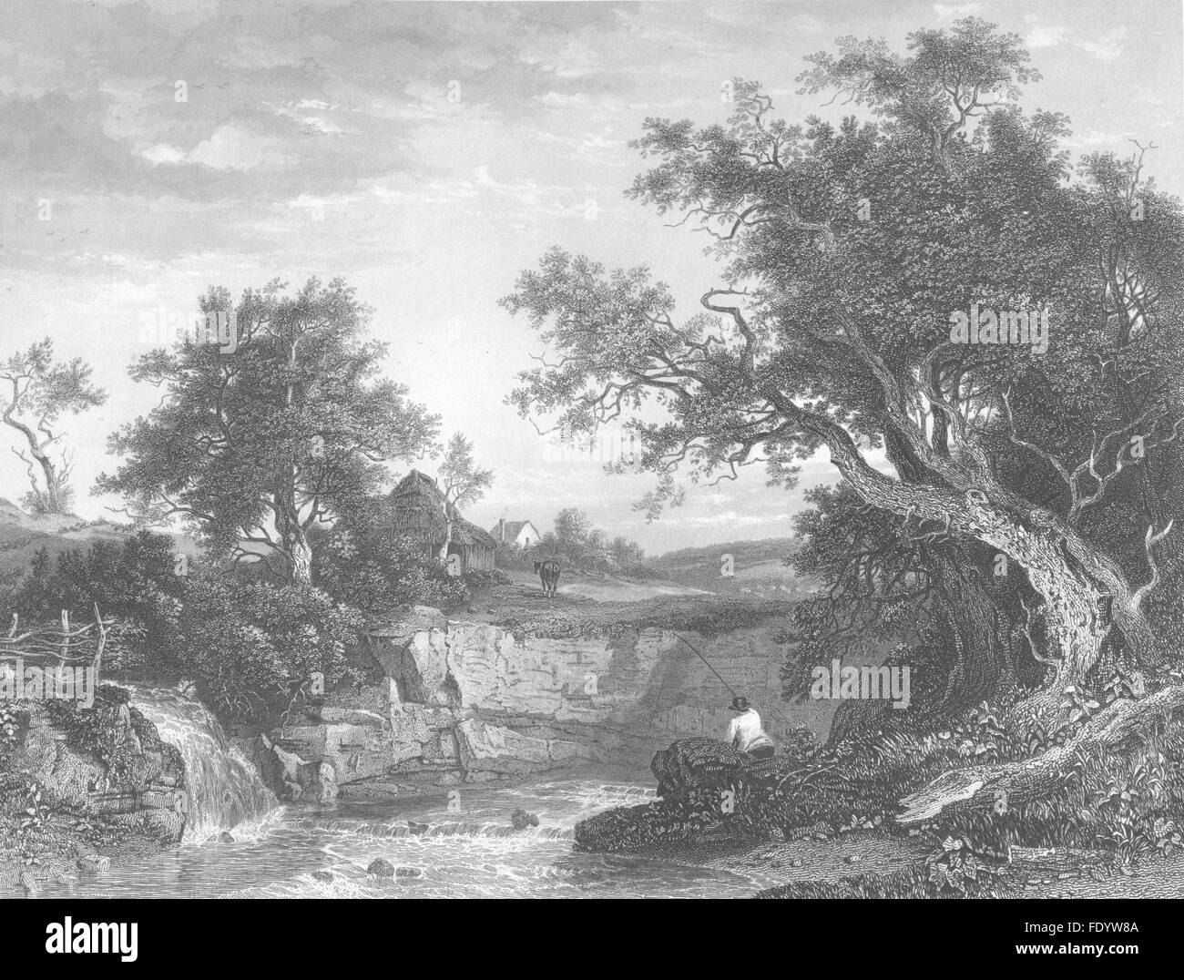 Landschaften: Die Angler Nook, antiken print c1870 Stockfoto