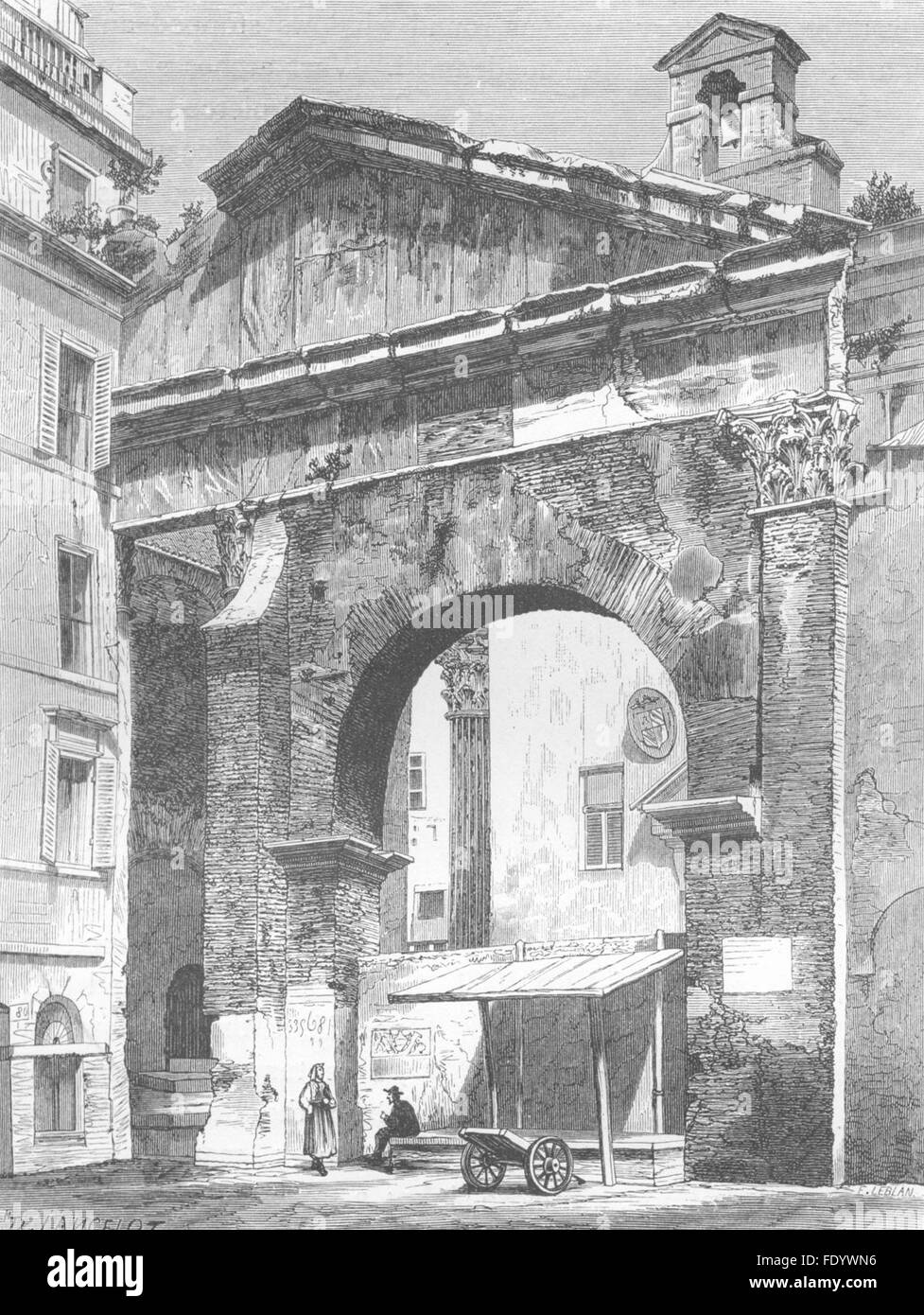 Rom: Giebel des Portikus Octavia, antique print 1872 Stockfoto