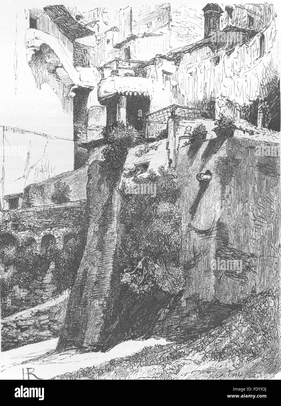 Rom: Nest von Häusern, Banken Tiber(Trastevere), antique print 1872 Stockfoto