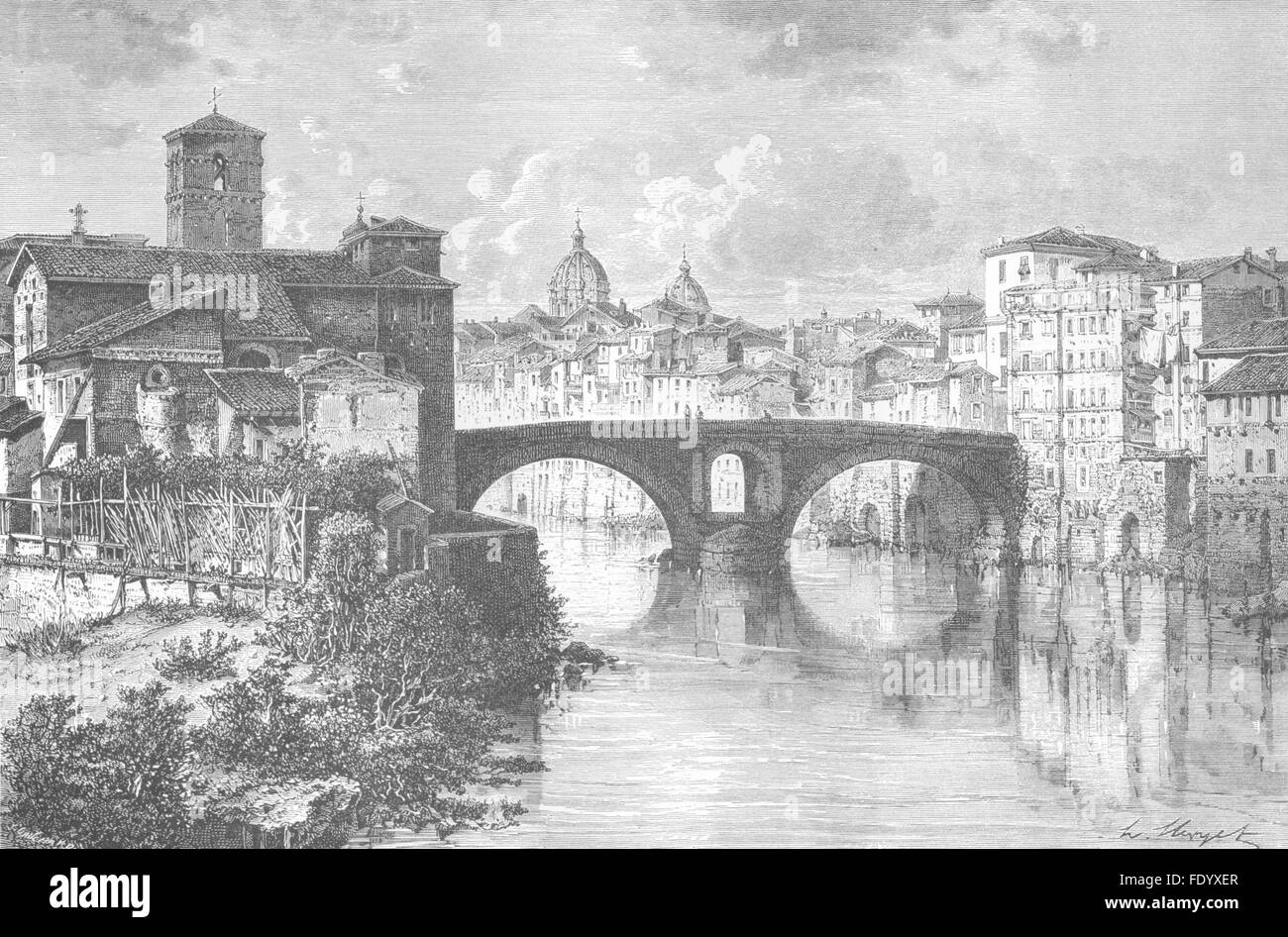 Rom: Tiberinsel, Bartholomäus, 4 Capi-Brücke, antique print 1872 Stockfoto