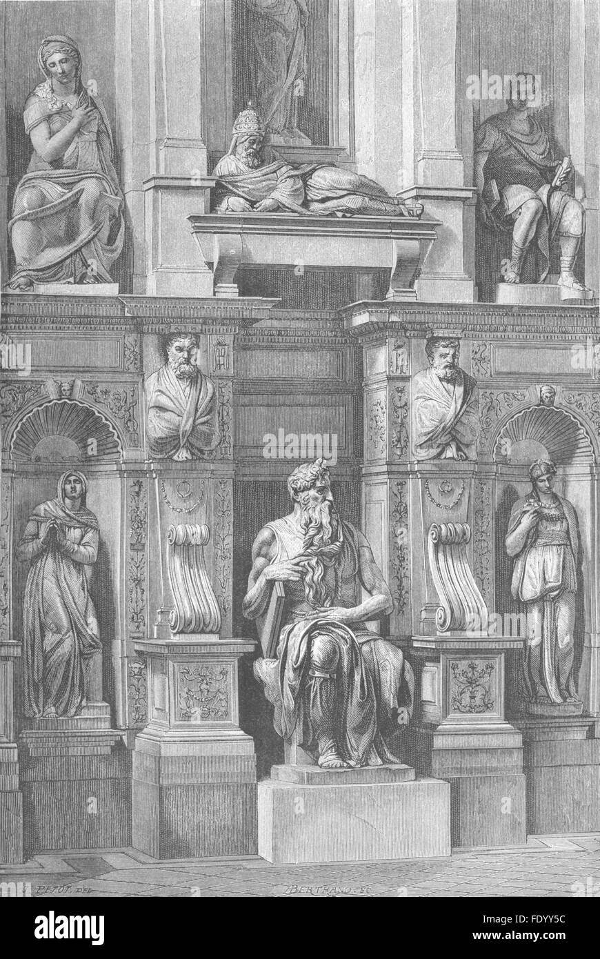 Rom: Mausoleum von Julius II; Moses Michelangelo, antique print 1872 Stockfoto