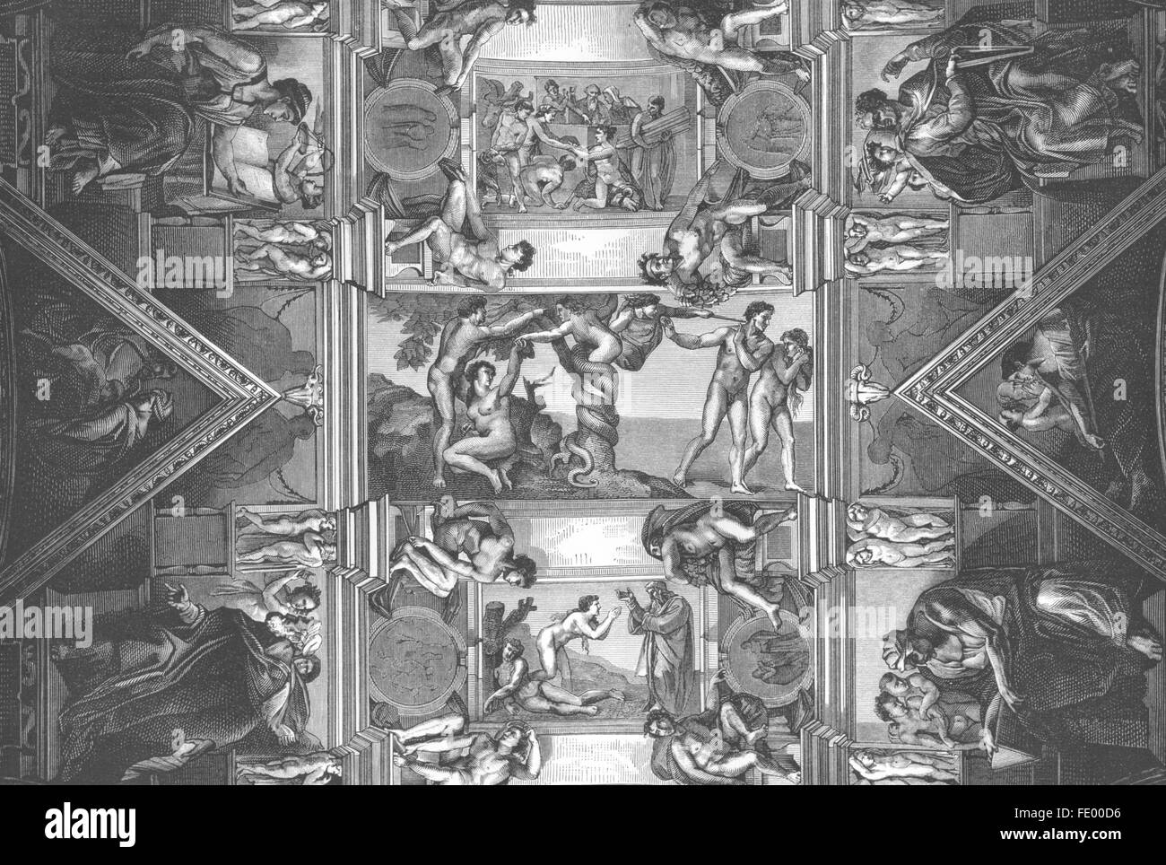 Vatikan: Decke der Sixtinischen Kapelle, antique print 1872 Stockfoto