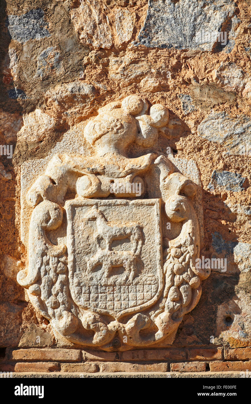 Cervantes Familienwappen. Consuegra. Don Quijote-Route. Toledo. Kastilien-La Mancha. Spanien Stockfoto