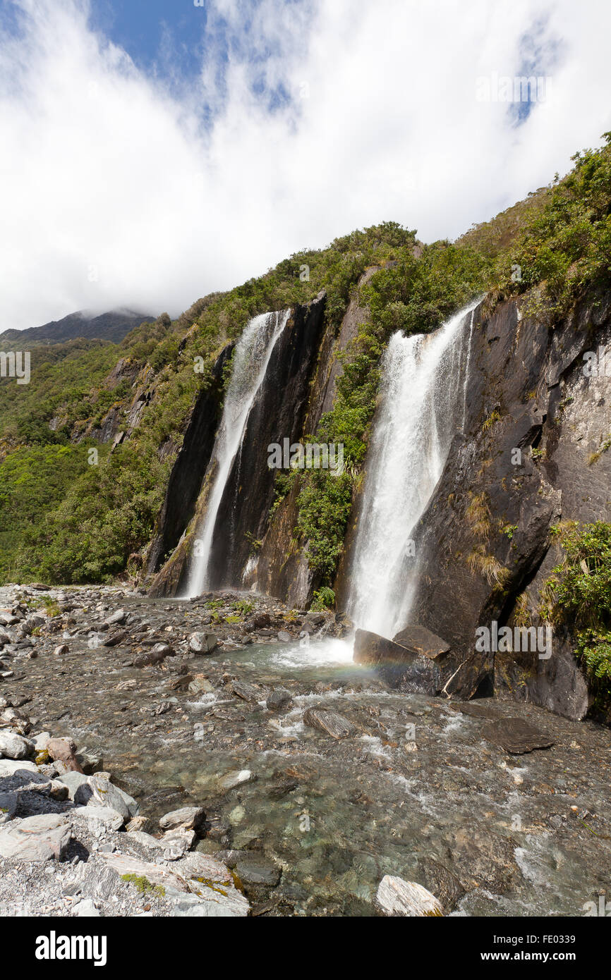 Seite Stream fällt, Franz-Josef-Gletscher, Neuseeland Stockfoto