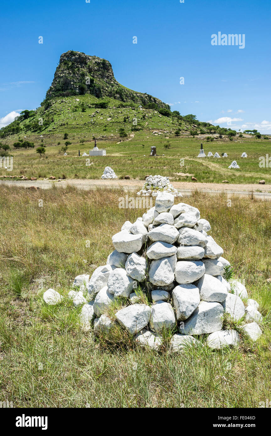 Isandlwana Berg, Schlachtfeld Denkmal Boden, Kwa-Zulu Natal, Südafrika Stockfoto
