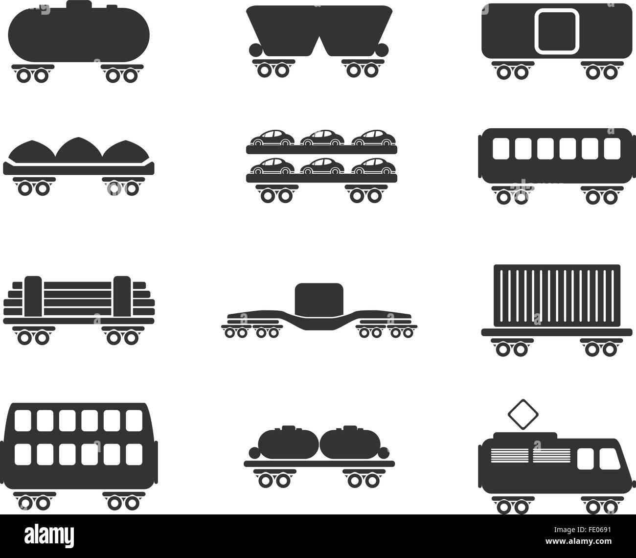 Schienengüterverkehr Verkehrssymbole Stock Vektor