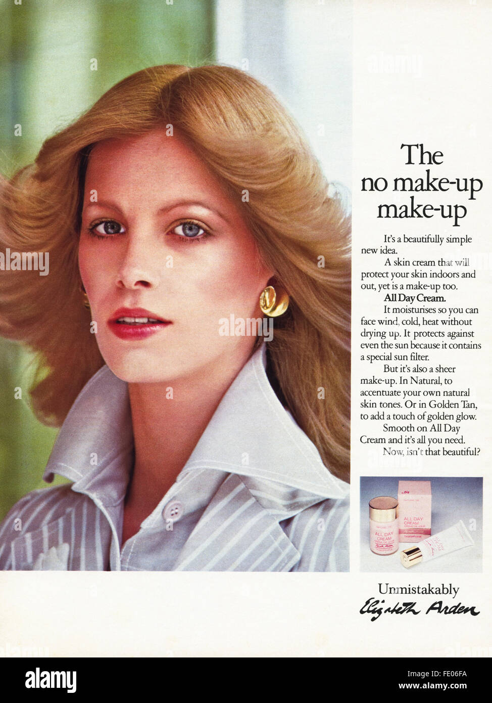 Original ganzseitige Farbe Vintage Anzeige aus der 1970er Jahre. Anzeige vom 1978 Werbung Elizabeth Arden make-up Stockfoto