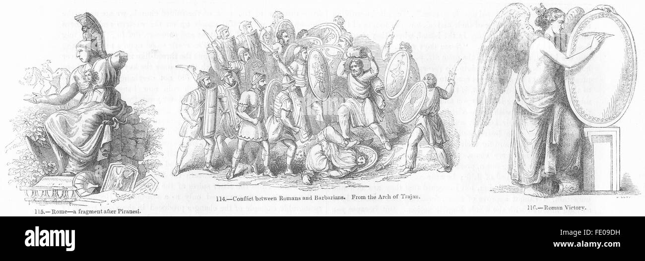 Rom: Römer & Barbaren, Bogen von Trajan; Sieg, antiken print 1845 Stockfoto