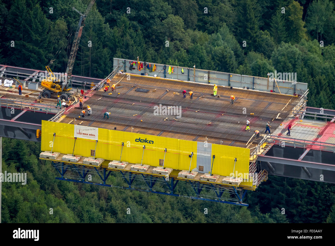 Luftaufnahme, Brückenbau Nuttlar A46, Luftbilder von der höchsten Brücke NRW s, Bestwig, Sauerland, Stockfoto