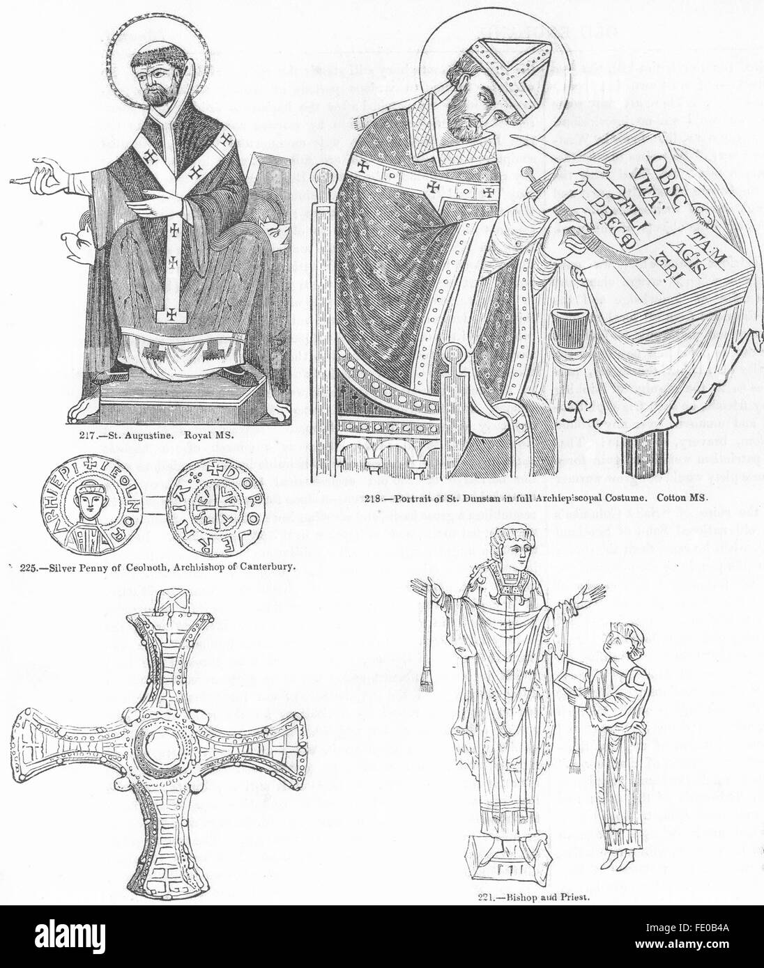 RELIGIÖS: Augustinus; Dunstan; Ceolnoth; Cuthbert, antiken print 1845 Stockfoto