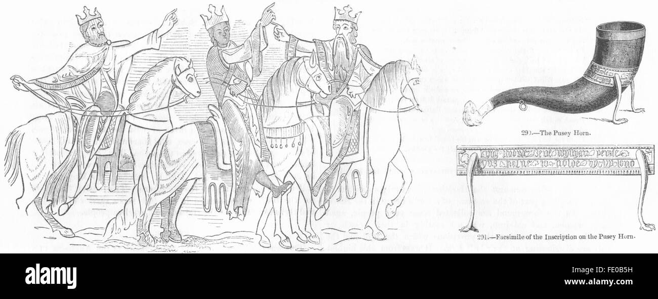 KÖNIGLICHEN Kostüm: Kabelbaum/Ausrüstung Pferde; Pusey Horn, antiken print 1845 Stockfoto