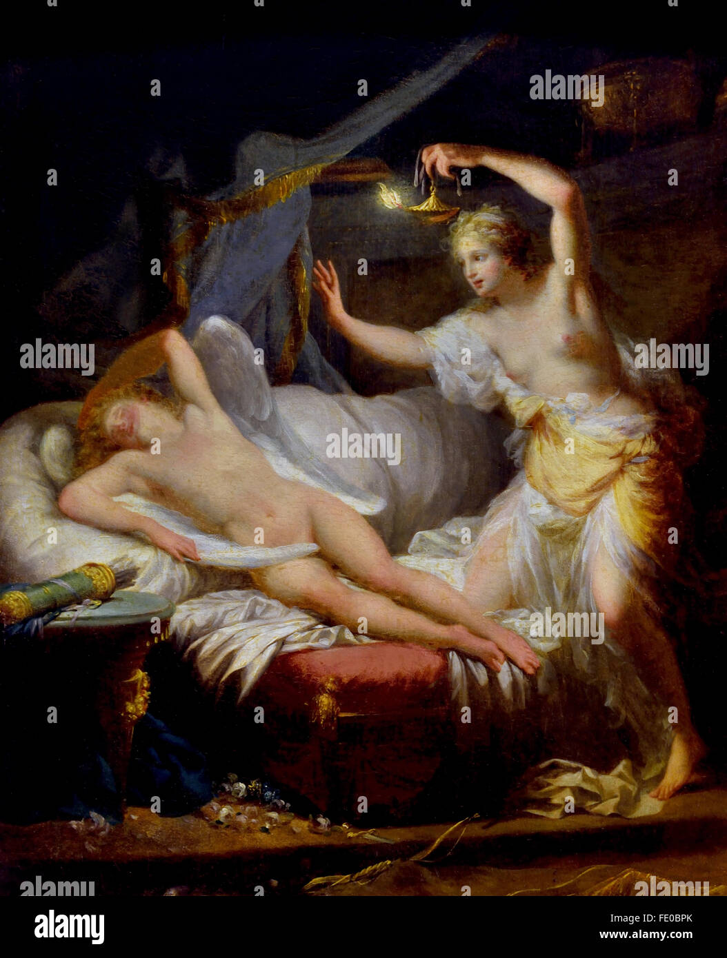 L ' Amour Endormi Dans Les Bras de Psyche - Liebe schlafen in den Armen der Psyche 1785 Jean Baptiste Regnault 1754-1785 Frankreich Französisch (Psyche weibliche Person der griechischen Mythologie. Psyche war die Tochter des Königs und hatte zwei Schwestern. Sie war die Geliebte des Eros - Amor) Stockfoto