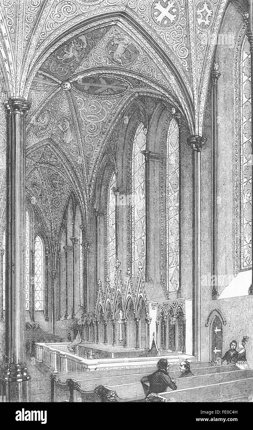 Tempel: West-Fenster-Altar, Temple Church, antique print 1845 Stockfoto