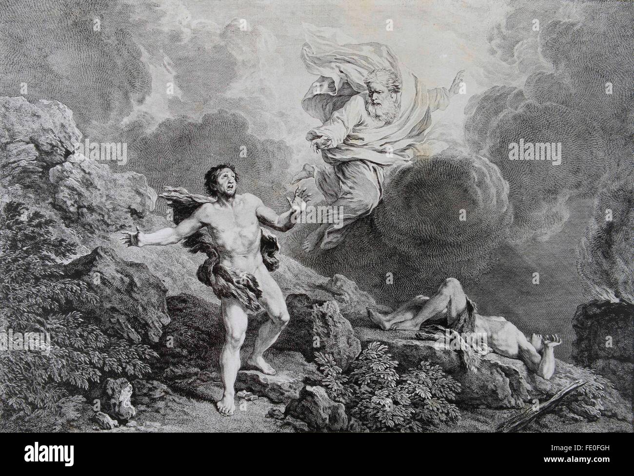 Kain und Abel, Radierung von Dietrich, Originalgrafiken von J. Daullé Stockfoto
