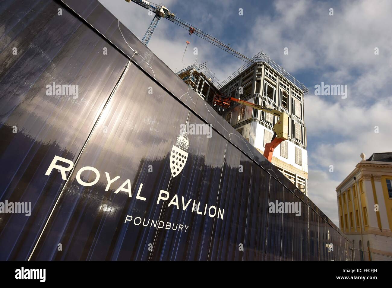 Bau des Royal Pavilion, Bauarbeiten auf Königin-Mutter Platz an der Verkehrssysteme, Dorset, England, UK Stockfoto