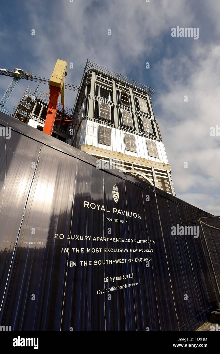 Bau des Royal Pavilion, Bauarbeiten auf Königin-Mutter Platz an der Verkehrssysteme, Dorset, England, UK Stockfoto