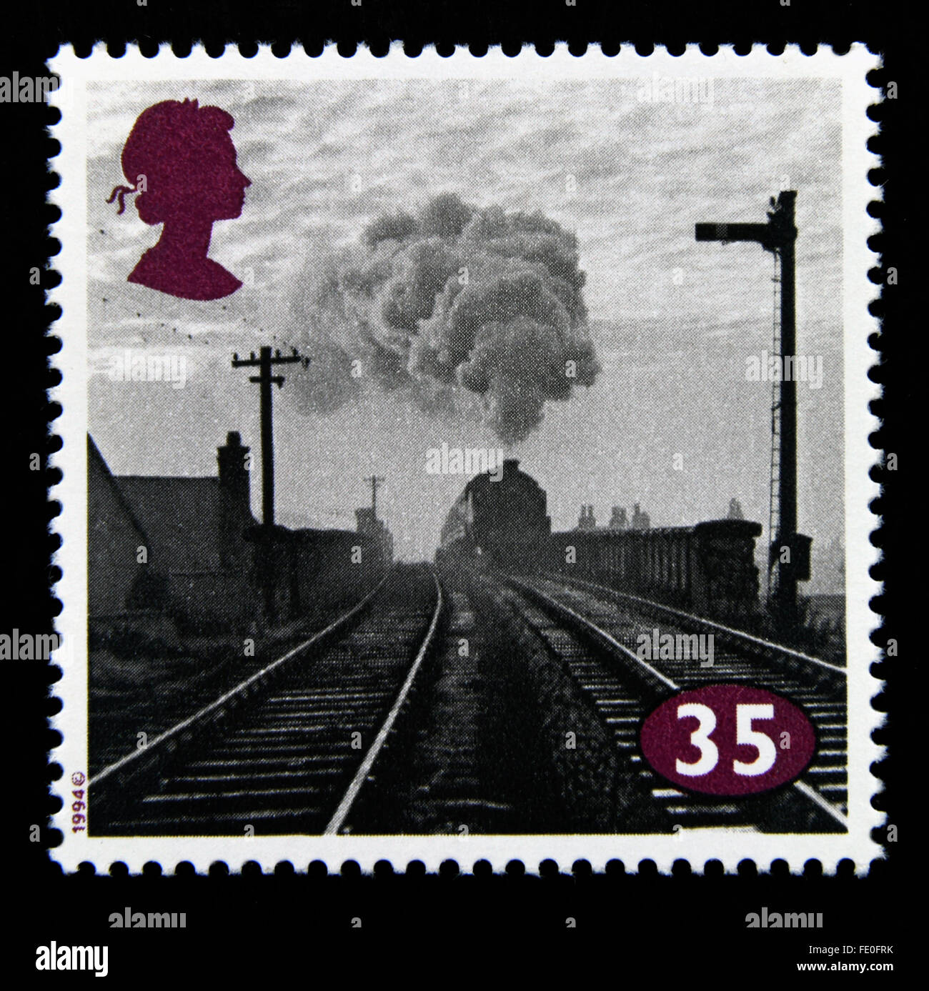 Briefmarke. Great Britain. Königin Elizabeth II. 1994 the Age of Steam. Eisenbahn-Fotografien von Colin Gifford. Stockfoto