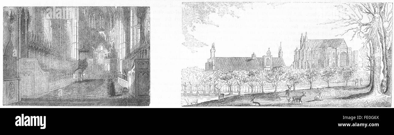 WESTMINSTER ABBEY: Chor; & Halle, 17. Jahrhundert, antique print 1845 Stockfoto