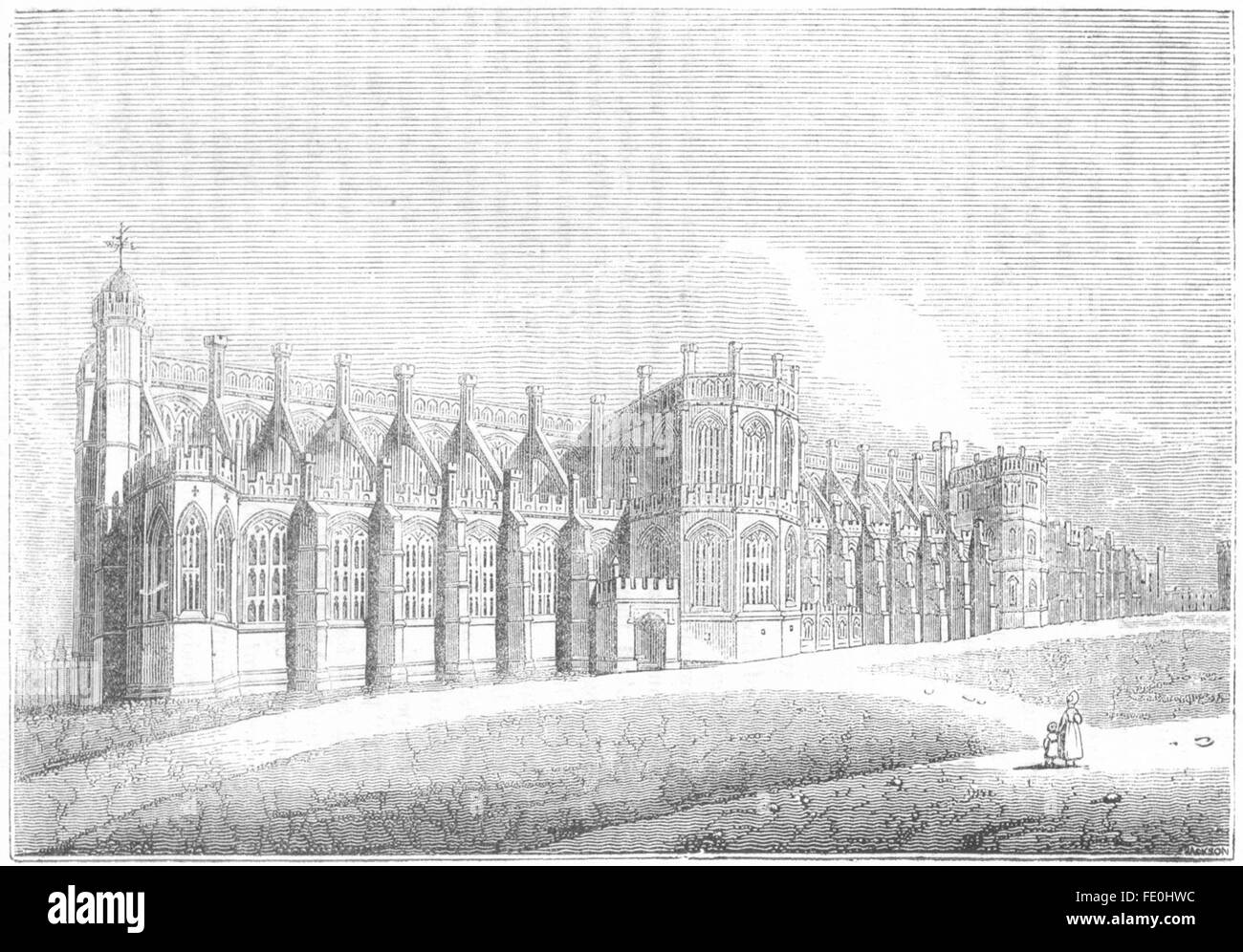 BERKS: St.-Georgs-Kapelle, Windsor, Südfront, antique print 1845 Stockfoto