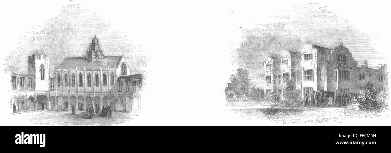 OXFORD: Christuskirche, 16. Jahrhundert; Nonnenkloster, Salford, antique print 1845 Stockfoto