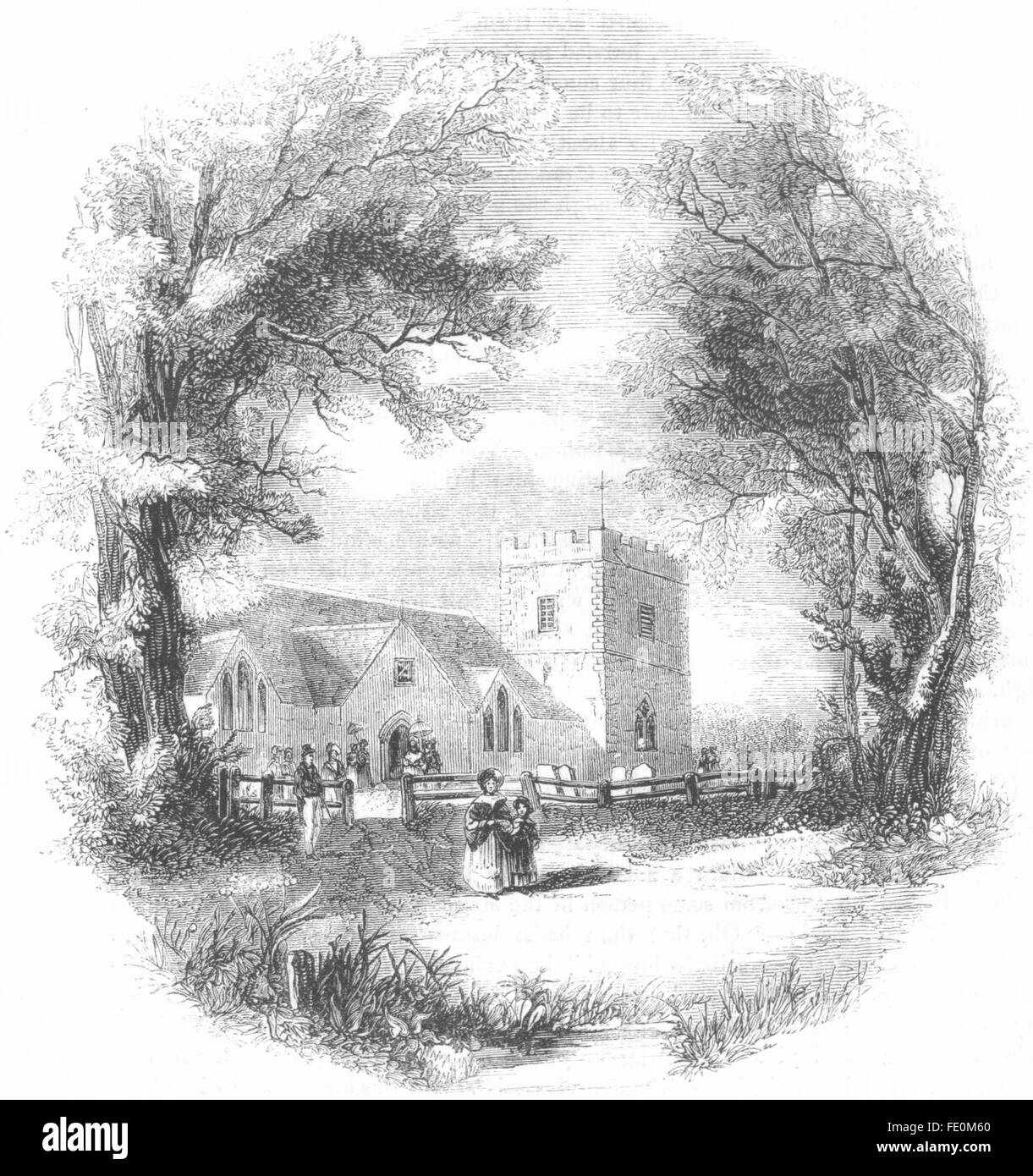 HANTS: Boldre Kirche, Hampshire, antique print 1845 Stockfoto