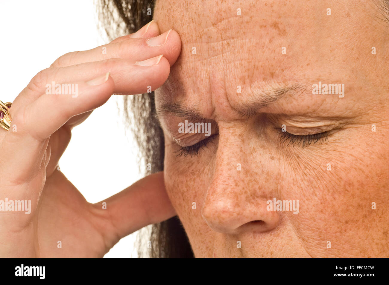 Frau mit Kopfschmerzen Kummer sorgen oder Müdigkeit Stockfoto