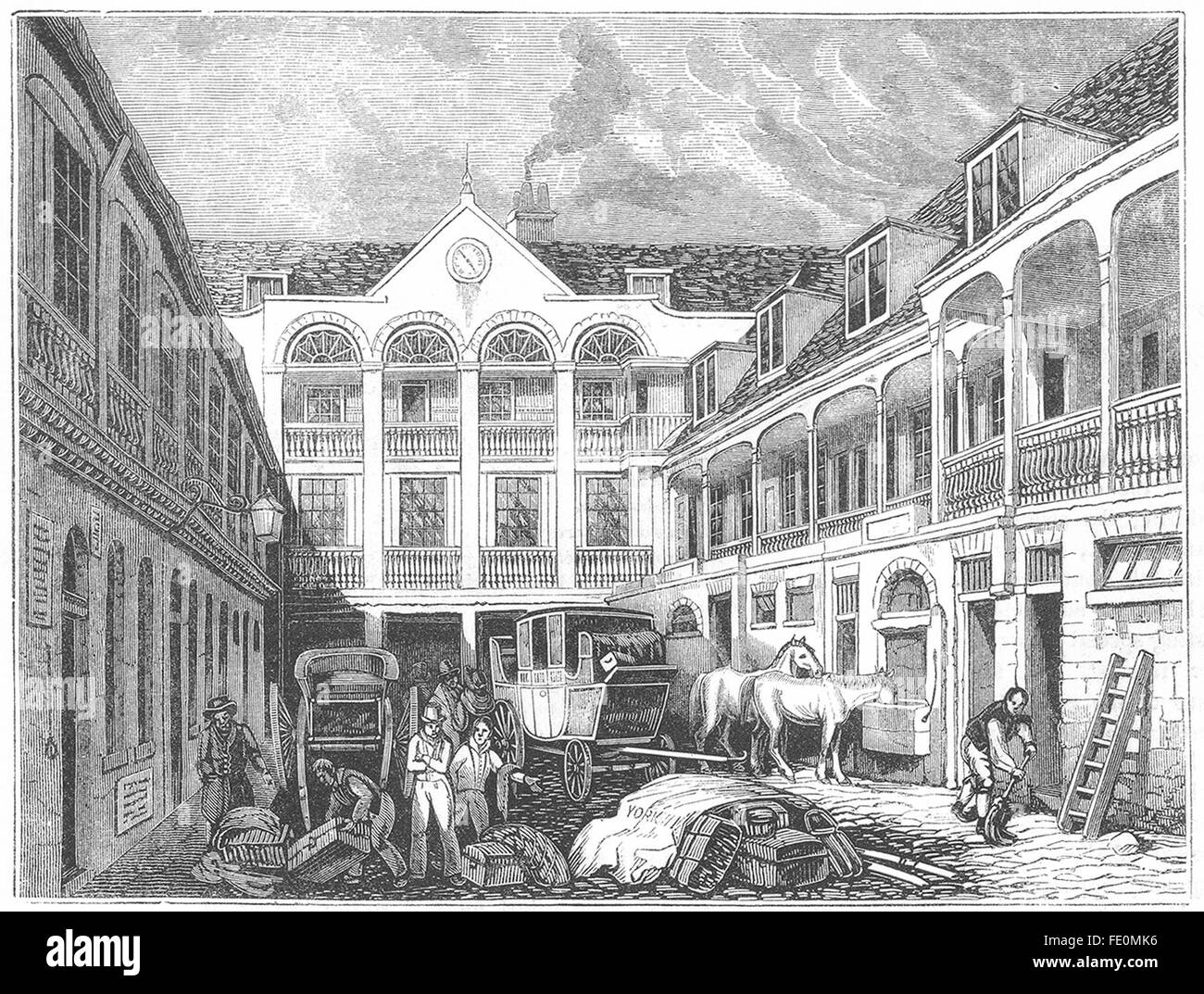 LONDON: Die alten Bine Wildschwein, Holborn, antique print 1845 Stockfoto