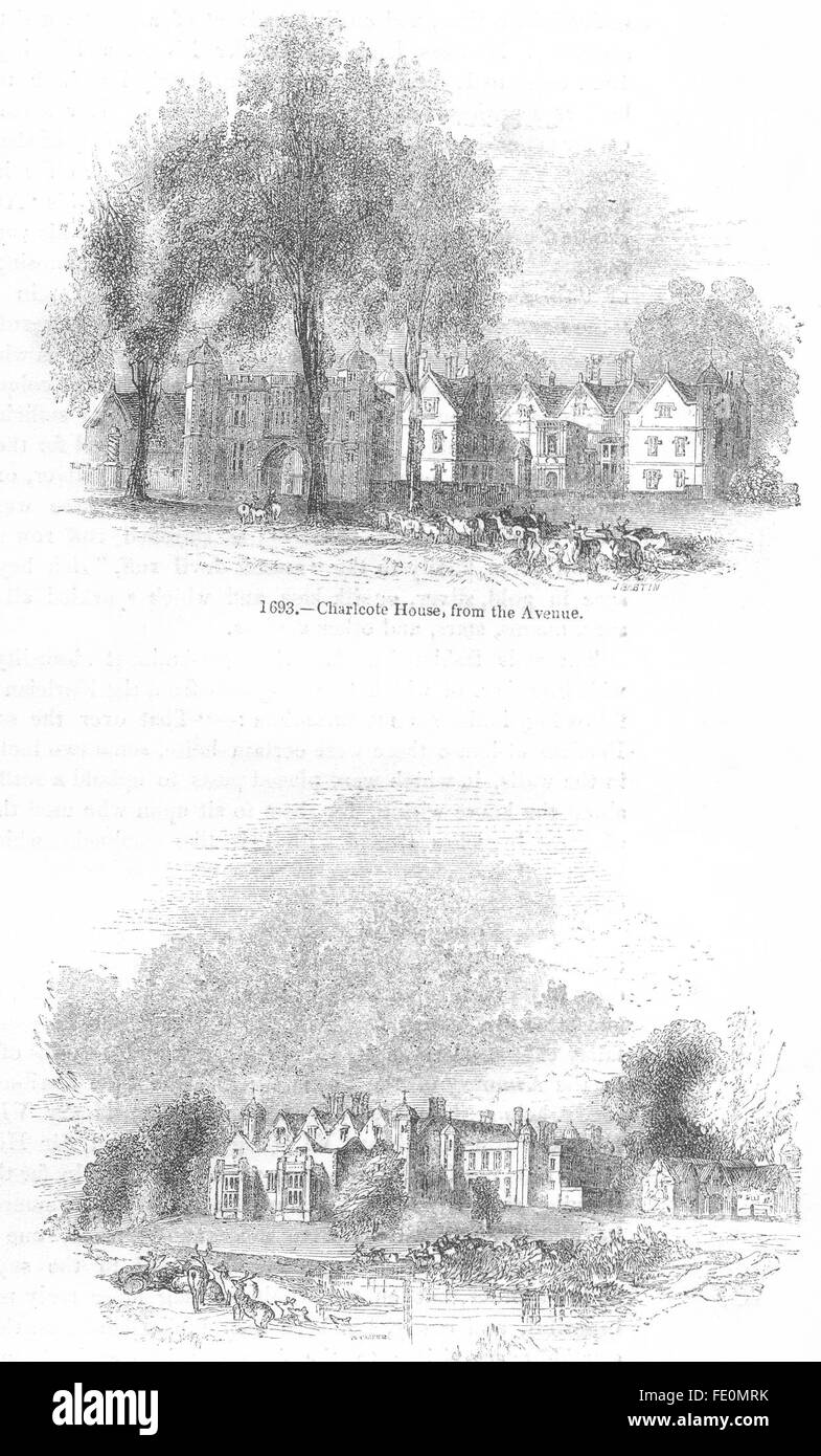 WARCS: Charlecote Haus, Ave; Avon, antiken print 1845 Stockfoto